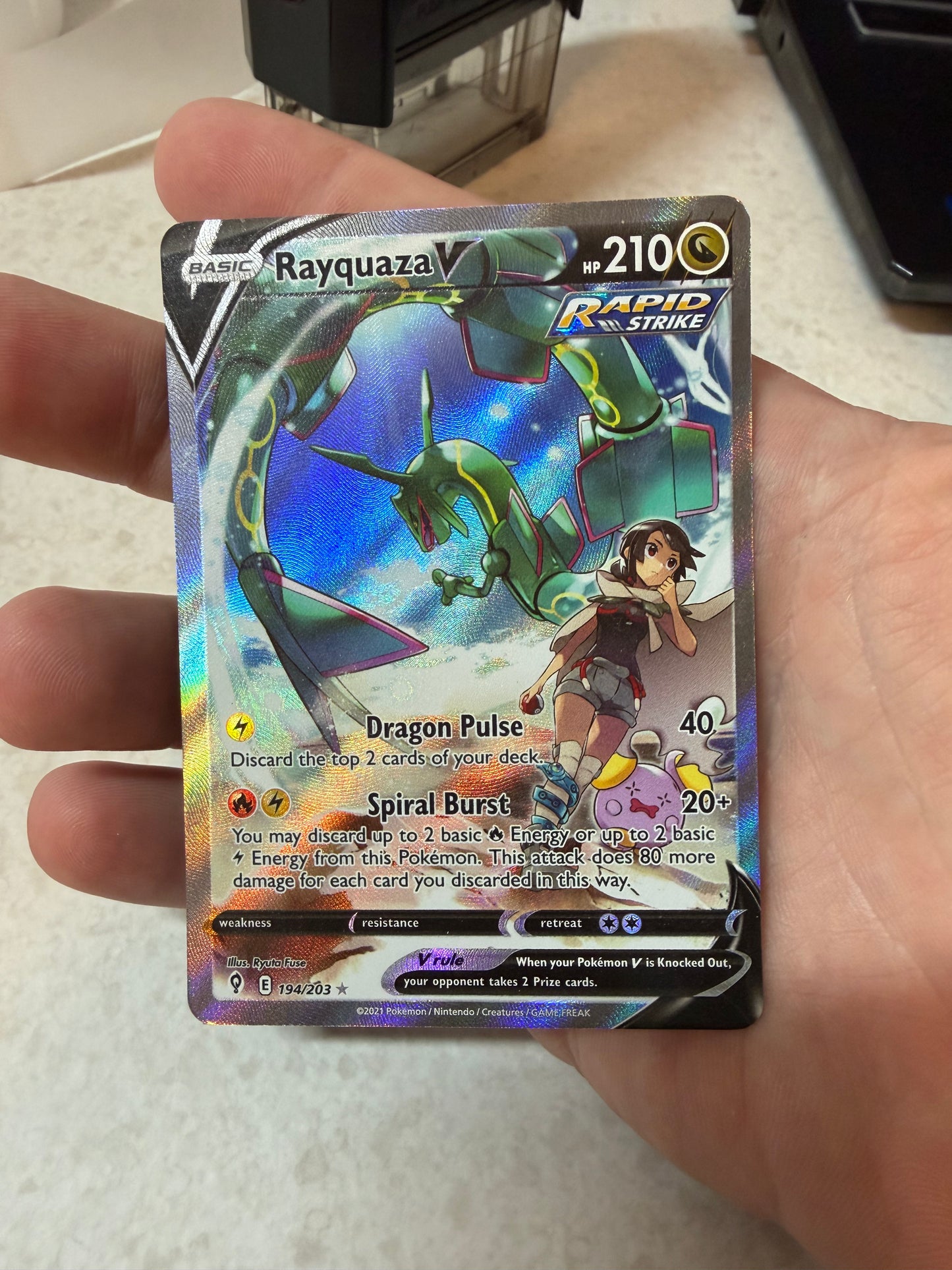 Pokémon Rayquaza V Alt Art Evolving Skies Holo Ultra Rare 194/203 Eng Lp