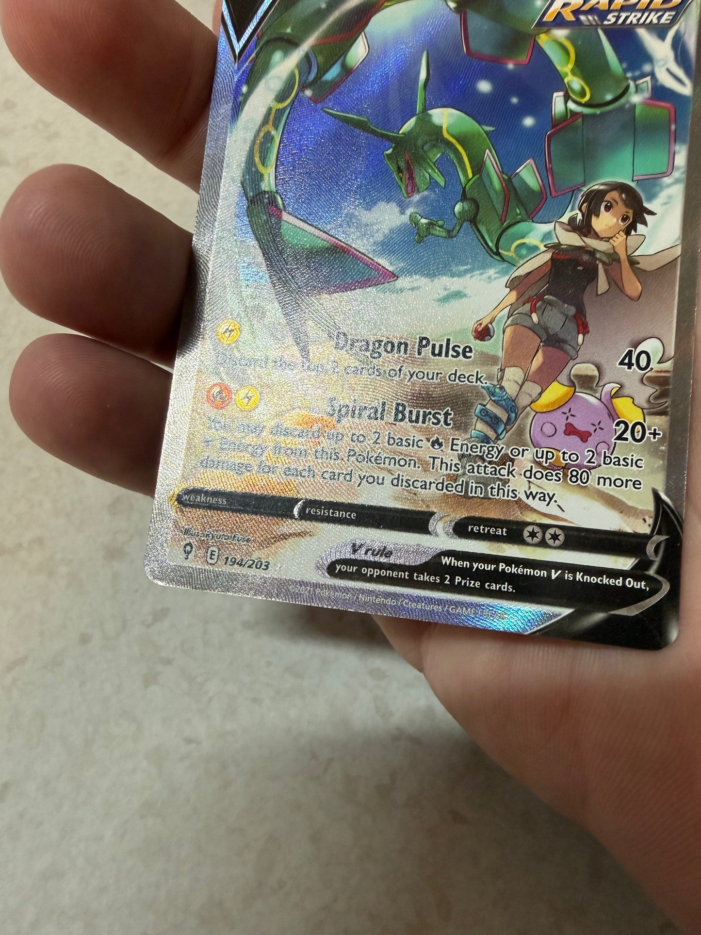 Pokémon Rayquaza V Alt Art Evolving Skies Holo Ultra Rare 194/203 Eng Lp